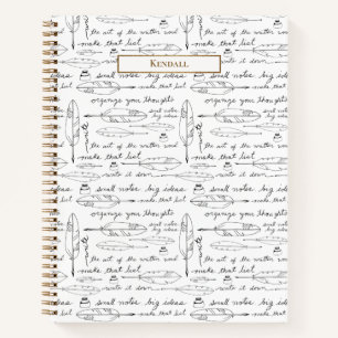 Carnet Plumes personnalisées avec nom & Encre Or blanc éc