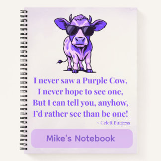 Carnet Poème de la vache violette fantaisiste par Gelett