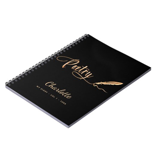 Carnet Poésie noir or élégant nom de script (Côté gauche)