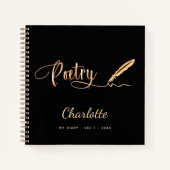 Carnet Poésie noir or élégant nom de script (Devant)