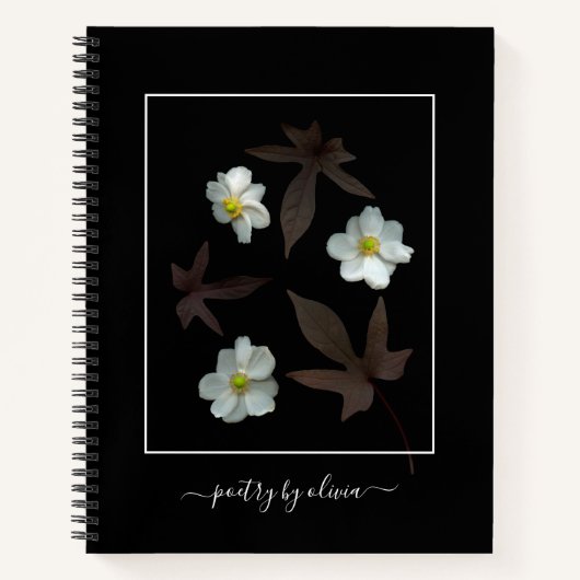 Carnet Poésie par nom Fleurs blanches Feuille foncé Noir (Devant)