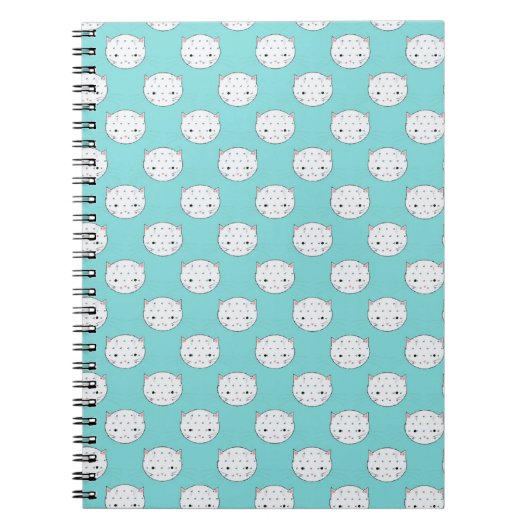 Carnet Point blanc chaton visage sur sarcelle (Devant)