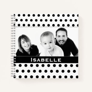 Carnet Pointe Polka noir et blanc photo personnalisée
