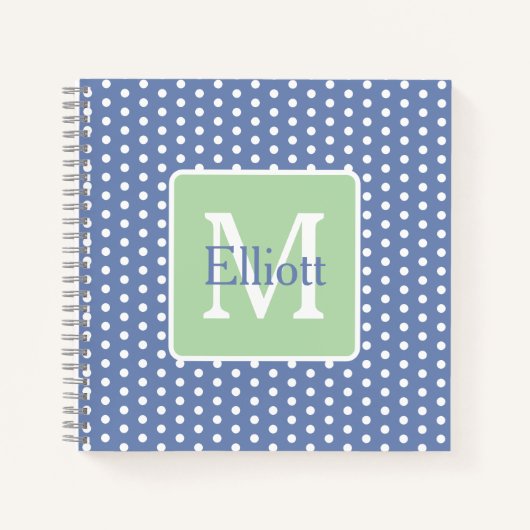 Carnet Points Bleus et Blancs avec Monogramme Vert (Devant)