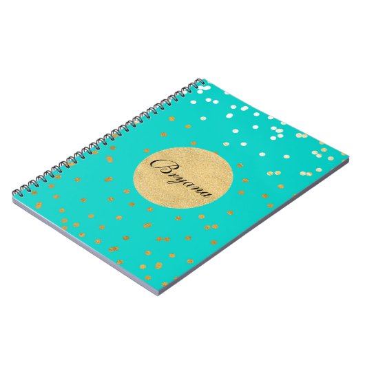 Carnet Points Confetti Turquoise Bleu & Or brillants Mode (Côté gauche)