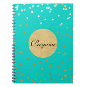 Carnet Points Confetti Turquoise Bleu & Or brillants Mode (Devant)