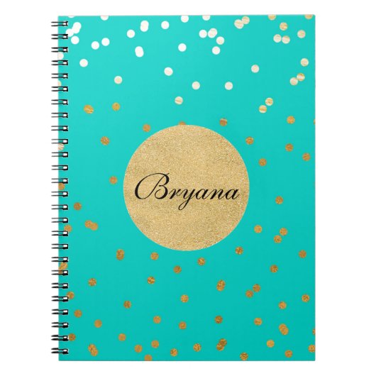 Carnet Points Confetti Turquoise Bleu & Or brillants Mode (Devant)