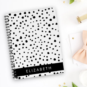 Carnet Points dalmatiens, Spots, Noir et Blanc, Votre nom