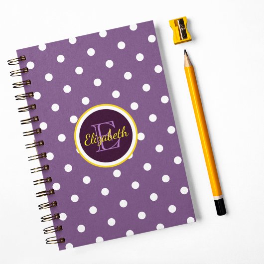 Carnet Points de polka violets monogrammés
