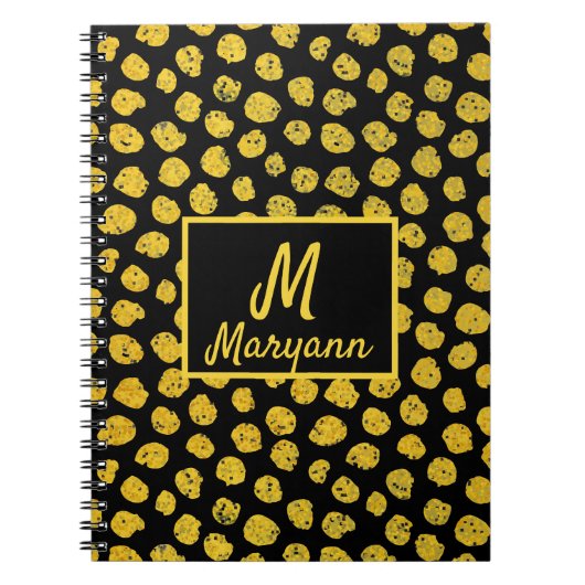 Carnet Points dorés Or Noir Nom & Monogramme Glamour (Devant)