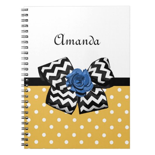 Carnet Points Jaunes Bleus Rose Chevron Bow avec nom (Devant)