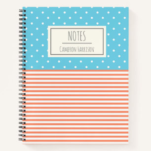 Carnet Points mignons et rayures Corail et Bleu Personnal