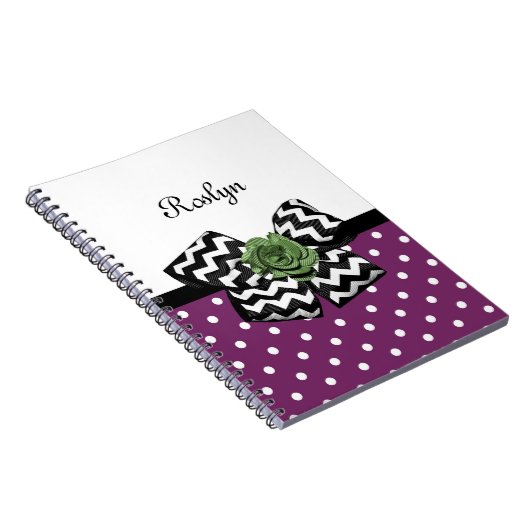 Carnet Points mignons pourpres Rose vert Chevron Bow avec (Côté Droit)