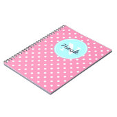 Carnet Points roses et bleus, initiale, et nom (Côté gauche)