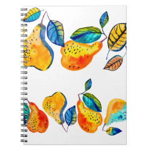 Carnet Poires aquarelle peintes à la main dans une bordur