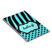 Carnet Pois à rayures blanches d'Aqua personnalisées (Côté Droit)