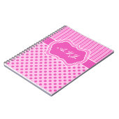 Carnet Pois à rayures blanches et roses personnalisés (Côté gauche)