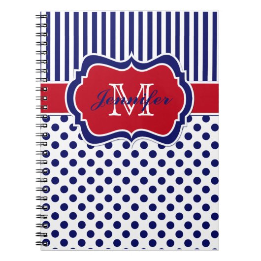 Carnet Pois à rayures bleues rouges personnalisés (Devant)