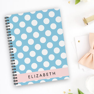 Carnet Pois Bleus, Motif Polka Dot, Votre Nom