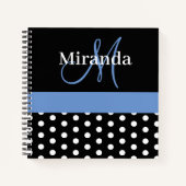 Carnet Pois de Monogrammes Bleus Noir (Devant)