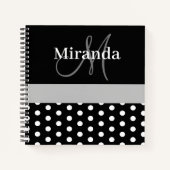 Carnet Pois de script de monogramme gris noir (Devant)