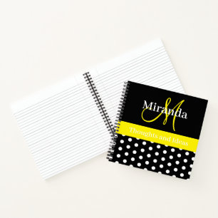 Carnet Pois de script de monogramme jaune noir
