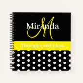 Carnet Pois de script de monogramme jaune noir (Devant)