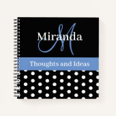 Carnet Pois de script de monogramme noir blanc (Devant)