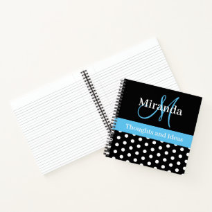 Carnet Pois de script de monogramme noir blanc