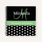 Carnet Pois de script de monogramme noir blanc vert (Devant)