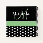 Carnet Pois de script de monogramme noir blanc vert (Dos)