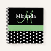 Carnet Pois de script de monogramme noir blanc vert (Devant)