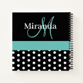 Carnet Pois de script de monogramme noir blanc vert (Dos)