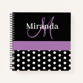 Carnet Pois de script de monogramme noir blanc violet (Devant)