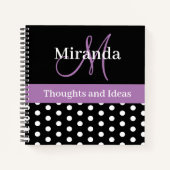 Carnet Pois de script de monogramme noir blanc violet (Devant)