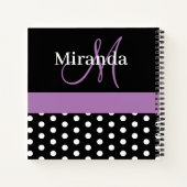 Carnet Pois de script de monogramme noir blanc violet (Dos)