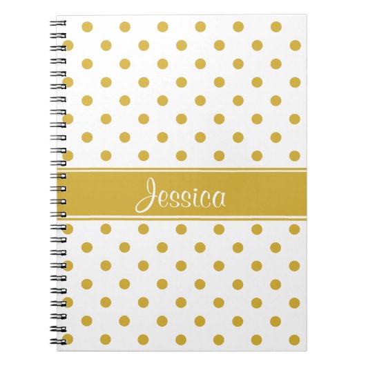 Carnet Pois d'or sur le nom personnalisé chic blanc (Devant)