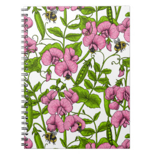 Carnet Pois doux et bourdons, rose, vert et blanc