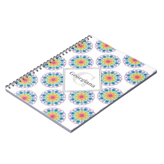 Carnet Pois floraux arc-en-ciel personnalisés Mandala (Côté gauche)