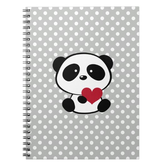 Carnet Pois Heart Panda Bear Grey (Devant)