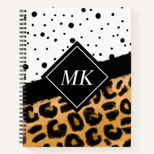 Carnet Pois léopard et noir et blanc Monogramme