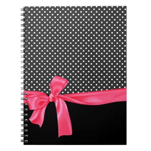 Carnet Pois noir Girly et arc rose au néon (Devant)