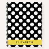 Carnet Pois noirs et blancs, pointillés, Votre nom (Devant)