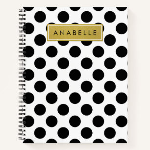 Carnet Pois noirs et blancs, pointillés, Votre nom