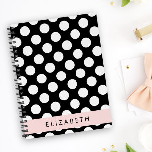 Carnet Pois noirs et blancs, pointillés, Votre nom