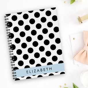 Carnet Pois noirs et blancs, pointillés, Votre nom