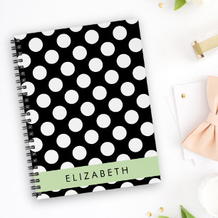 Carnet Pois noirs et blancs, pointillés, Votre nom