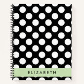 Carnet Pois noirs et blancs, pointillés, Votre nom (Devant)