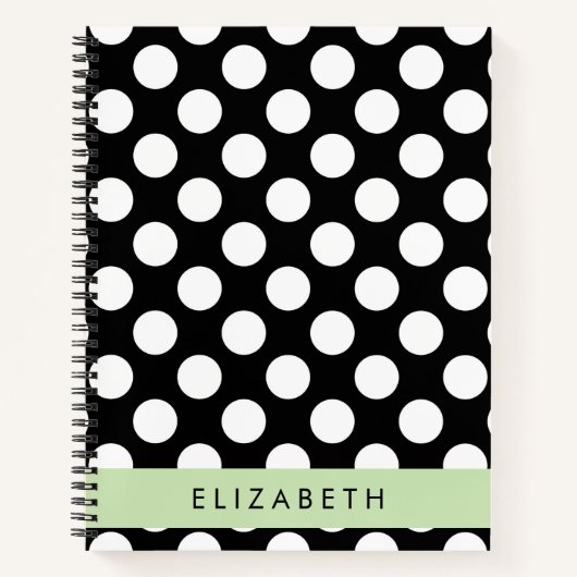 Carnet Pois noirs et blancs, pointillés, Votre nom (Devant)