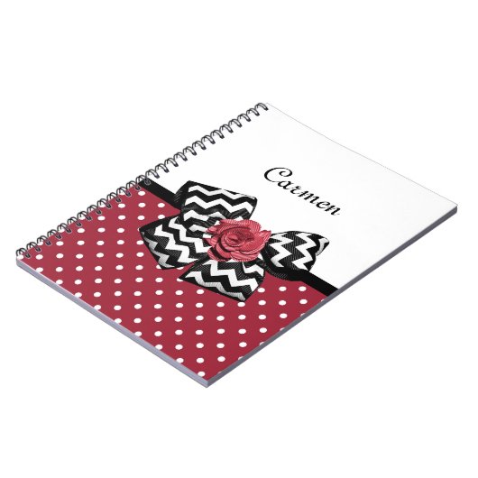 Carnet Pois rouge et blanc mignon Rose Chevron Bow (Côté gauche)